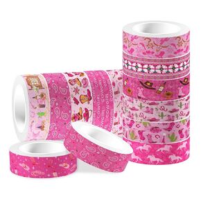 Western Washi Tape 12 Rolls Western Cowgirl Washi Tape Masking Decorative Pink Cowgirl Masking Tape for DIY Craft Gift Wrapping Handbook Sticker Scrapbook Journaling Party Favor