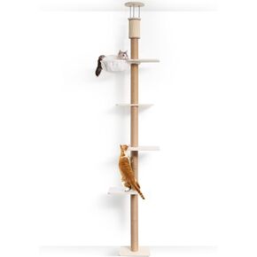 FUKUMARU Floor to Ceiling Cat Tree, Adjustable Height (81-118 Inches) Climbing Tower with Scratching Posts, Sturdy Cats Activity Center with Cozy Hammock