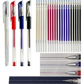 4 Heat Erasable Pens Fabric Marker Barrels, 4 colors 20 Refills for quilting supplies, sewing supplies, embroidery, diy crafts. (red, blue, black, white)