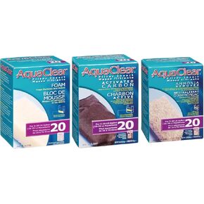 AquaClear Fluval 20 Maintenance Kit Hang on Back Aquarium Filter Aqua Clear AC20 Carbon Foam Ammonia 3 Month Supply