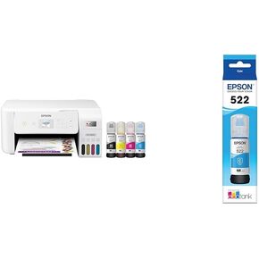 Epson EcoTank ET-2800 Wireless Color All-in-One Cartridge-Free Supertank Printer & 522 EcoTank Ink Ultra-high Capacity Bottle Cyan (T522220-S)