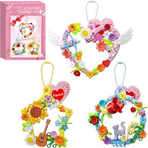 Heart Ornament Building Toy Kit, Heart Shaped Arrangement with Flowers, Roses, Sunflowers, Love Angel Wings, Great Gift for Loved Ones, 3 Pcs Crafts for Girls and Boys Ages 6 and Up