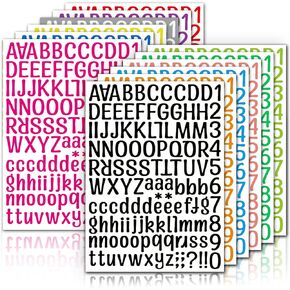 1512pcs/12 Sheets Vinyl Letter Stickers, Waterproof Numbers Sticker Vinyl Alphabet Stickers Decal for Mailbox, Signs, Window, Car, Door, Office,Poster Board, Address Number (12 Colors)