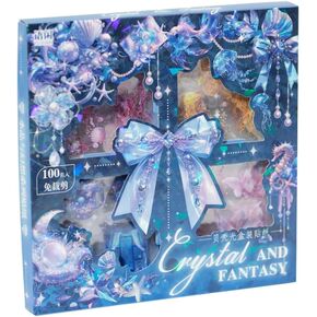 MAFELOE PET Scrapbook Stickers, 100 Sheets of Box Set, Aesthetic Deco Journaling Supplies for Junk Bullet Album Calendars Diary Planner- Crystal& Fantasy Series