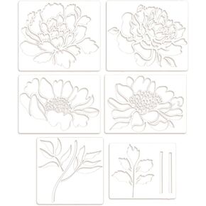 6 Pcs Large Flower Stencils for Painting Walls, Peony Pattern Reusable Floral Stencil Templates for Garden Fence, Wood Furniture Fabrics