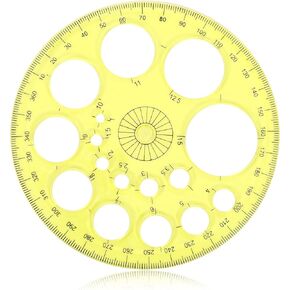 Circle Template 360° Protractor Round Stencil, Circle Drawing Tool, Technical Drawing Supplies, Clear Protractor for Building Formwork School Office Supplies, 16 Circular Sizes