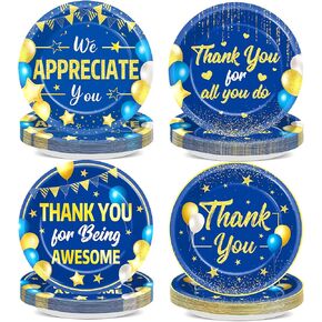 48Pcs Blue Silver We Appreciate You Paper Plates Thank You Party Supplies Appreciation Tableware Disposable Thankful Plates for Teacher Employee Doctors Nurse Appreciation Week Retirement Party Decor