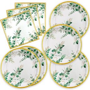 40Pcs Sage Green Birthday Decorations Tableware Set Green And Gold Disposable Plates Napkins Serves 20 Greenery Eucalyptus Baby Shower Bridal Wedding Birthday Decorations