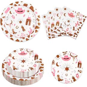 150 Pcs Pink Plates and Napkins Serve 50,Western Paper Plates for Cowgirl Birthday Party Decorations and Cowgirl Baby Shower Decorations
