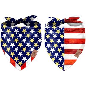 2Pcs 4th of July Dog Bandana Reversible Patriotic American Flag Triangle Pet Scarf Red White Blue Adjustable Pet Neckerchief for Independence Memorial Day Costume Accessories
