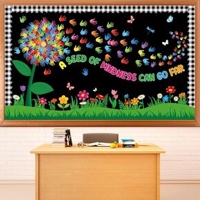 Kindness Bulletin Board Set Summer Flowers Classroom Bulletin Board Decorations for Back to School Watercolor Handprint Dandelion Paper Cutouts for Office Home Chalkboard Door Wall Supplies