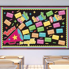 73Pcs Shout Out Bulletin Board Decorations Throw Staff Shout Out Like Confetti Bulletin Board Set DIY Craft Cutouts for Back to School Classroom Office Door Wall Decor Supplies