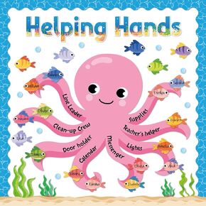 Helping Hands Bulletin Board Set Summer Ocean Theme Class Job Bulletin Board Under The Sea Classroom Decoration Sea Animals Octopus Fish Cutout for School Chalkboard Wall Decor Back to School Supplies