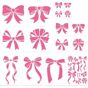 16 Stencils Coquette Bow ، 4 أحجام قوالب القوس القابلة لإعادة الاستخدام للطلاء على ممسحة ، ورق ، والجدار ، والخشب ، والنسيج ، ومشاريع DIY البلاستيك 3 "/6"/10 "/11"