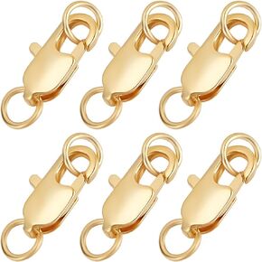 Beebeecraft 1 Box 20Pcs Gold Lobster Claw Clasps Real 18K Gold Plated Brass Small Lobster Clasps with Jump Ring Rectangle Trigger Lobster Connector for Jewelry Making Supplies DIY Crafts 10.5x5x2.5mm