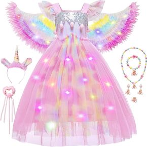 Latocos Girls Unicorn Dress Costume Toddler Light Up Princess Dress Up Clothes Unicorn Toys Halloween Birthday Gifts