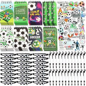 172 Pieces Soccer Party Favors Set, 24 Pieces Soccer Ball Pens 24 Pieces Soccer Bracelets 24 Pieces Soccer Mini Notepads 100 Pieces Soccer Stickers for Soccer Party Supplies Sports Gifts (Soccer)
