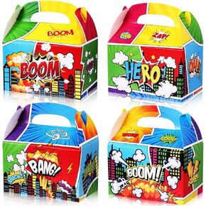 Gueevin 24 Pcs Hero Party Favors Boxes Hero Birthday Goodie Candy Snack Gift Boxes with Handles for Birthday Baby Shower Party Supplies Decorations