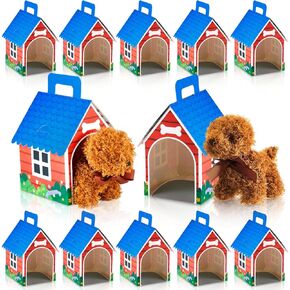 ShinyRelief 24 Pcs Dog Party Favors Boxes Dog Adoption Party Box Adopt a Puppy Cardboard House Paw with Handle for Kid Adopt a Pet Birthday