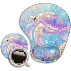 WAVEYU Ergonomic Mouse Pad with Wrist Support, Cute Turtle Pattern Rubber Mousepad with Non-Slip PU Base for Home Office Working Studying, Easy Typing & Pain Relief for Women Girls Adult Kids