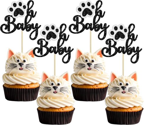 Gyufise 24pcs Paw Cupcake Topcake Topcake Glitter Dog Paw Cake Decorations Glitter Puppy Cupcake Topcake for Girl Baby Shower Boys Birth in Saudi Arabia