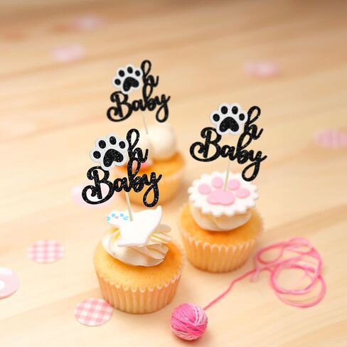 Gyufise 24pcs Paw Cupcake Topcake Topcake Glitter Dog Paw Cake Decorations Glitter Puppy Cupcake Topcake for Girl Baby Shower Boys Birth in Saudi Arabia