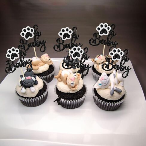 Gyufise 24pcs Paw Cupcake Topcake Topcake Glitter Dog Paw Cake Decorations Glitter Puppy Cupcake Topcake for Girl Baby Shower Boys Birth in Saudi Arabia