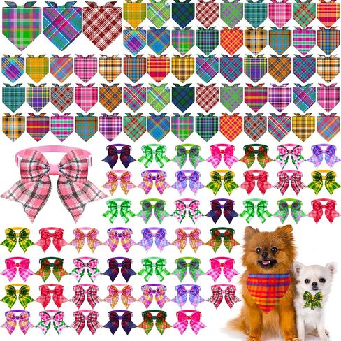 Sanwuta 108 PCS Dog Bandanas Bulk for Summer Tovemable Dog Paw Bow Ties Tilectible Pet Pet Triangle Triangle Dickf for Summer Beach Hawaii Assumeories in Kuwait