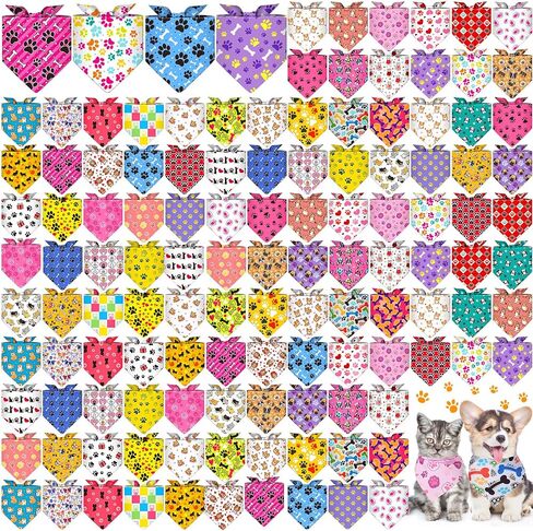 Sanwuta 120 Pcs Paw Dog Bandanas Bulk Pet Bibs Colorful Triangle Scarf Paw Pattern Pet Bandanas for Medium Large Dogs Birthday Holiday Summer Costume Decor in Saudi Arabia