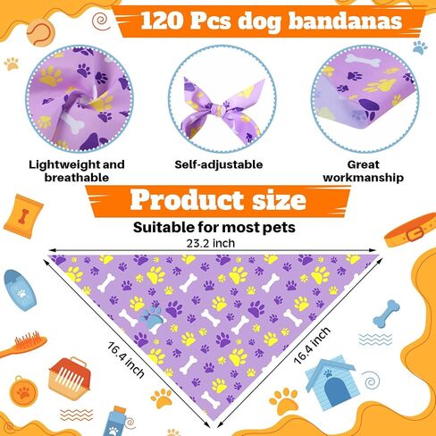 Sanwuta 120 Pcs Paw Dog Bandanas Bulk Pet Bibs Colorful Triangle Scarf Paw Pattern Pet Bandanas for Medium Large Dogs Birthday Holiday Summer Costume Decor in Saudi Arabia
