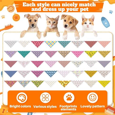 Sanwuta 120 Pcs Paw Dog Bandanas Bulk Pet Bibs Colorful Triangle Scarf Paw Pattern Pet Bandanas for Medium Large Dogs Birthday Holiday Summer Costume Decor in Saudi Arabia