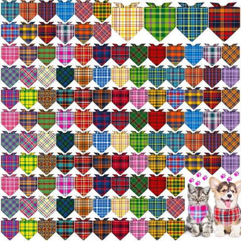 Sanwuta 120 Pcs Paw Dog Bandanas Bulk Pet Bibs Colorful Triangle Scarf Paw Pattern Pet Bandanas for Medium Large Dogs Birthday Holiday Summer Costume Decor in Saudi Arabia