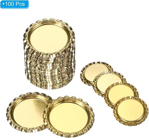PATIKIL 100 Pieces Bottle Caps for Crafts, 1 Inch Decorative Double Sides Printed Flat Bottle Caps Bulk for DIY Pendants Scrapbooks Badge, Gold Tone in Saudi Arabia