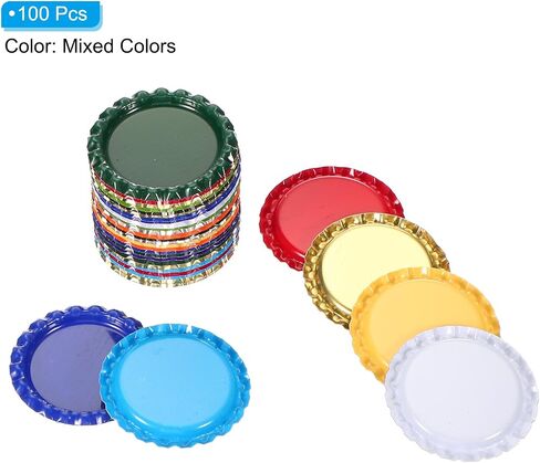 PATIKIL 100 Pieces Bottle Caps for Crafts, 1 Inch Decorative Double Sides Printed Flat Bottle Caps Bulk for DIY Pendants Scrapbooks Badge, Gold Tone in Saudi Arabia