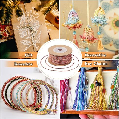 21 Yards 1.5mm Cotton Cord 5 Colors 4-Ply Handmade Braided Cord with Golden Thread Rainbow Craft String Cord for Beading Jewelry Making DIY Bracelet Necklaces Crafts in Kuwait