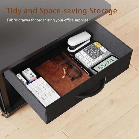 2 Tier Printer Stand with Storage Drawer - Under Desk Rolling Printer Cart for Home Office, Small Printer Table with Industrial Locking Wheels fit Fax Machine/3D Printer/Scanner (Black) in Saudi Arabia