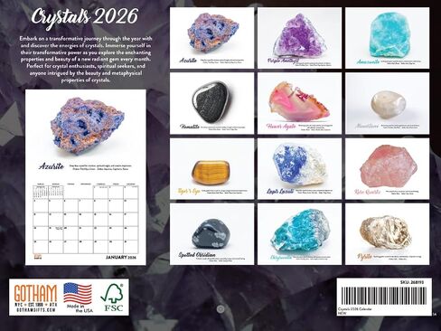 Crystal Calendar 2026 Gemstone Rocks Minerals Crystals Monthly Wall Calender 12 Month | American Made In The USA in Saudi Arabia