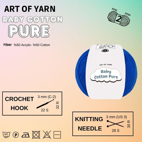 Baby Cotton Pure 50% Cotton 50% Acrylic Fine 2 Yarn -Soft Smooth Summer for Knitting, Crocheting, Amigurumi, Baby Blankets Garments –50g(1.76 Oz),165 Meters (Light Pink, Pack 1) in Kuwait