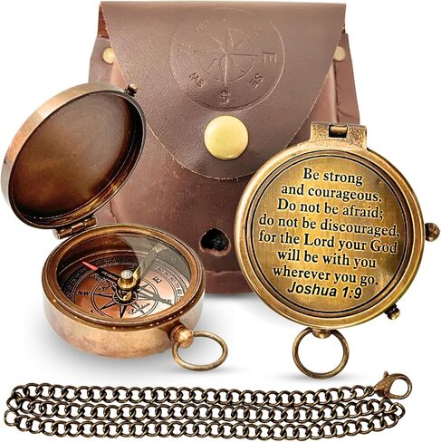Be Strong and Courageous Engraved Compass with Authentic Leather Case Brass Compass Directional Compass, Baptism Gifts for Boys & Girls, First Communion (BLC1) in Saudi Arabia