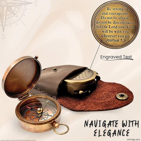 Be Strong and Courageous Engraved Compass with Authentic Leather Case Brass Compass Directional Compass, Baptism Gifts for Boys & Girls, First Communion (BLC1) in Saudi Arabia