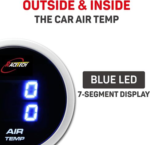 مقياس رقمي RACETECH 52 مم 2-1/16 بوصة - شاشة زرقاء 7 قطاعات، مقياس درجة حرارة هواء السحب الكهربائي 52 مم (ث/مستشعر) (درجة فهرنهايت) in Kuwait