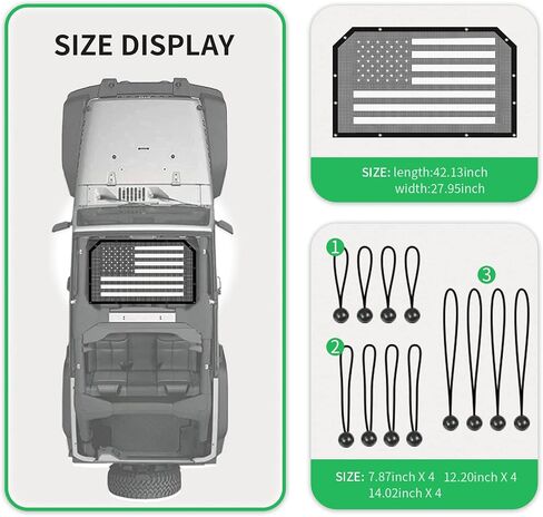 RT-TCZ لسيارة Wrangler JL Sunshade Mesh Top Flag American Flag، JT Shade بيكيني غطاء علوي لسيارة Jeep Wrangler JL JLU Gladiator JT 2018 Up 4 أبواب in Saudi Arabia