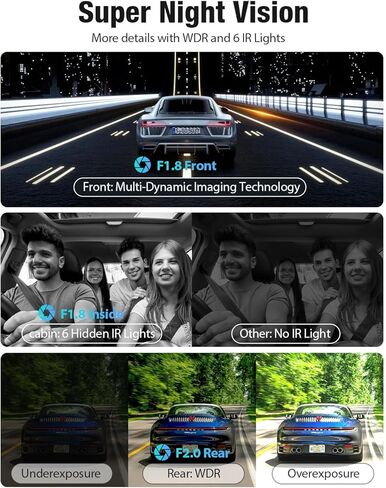 OMBAR Dash Cam 5G WiFi GPS، كاميرا داش 3 قنوات أمامية وخلفية من الداخل 2K+1080P+1080P، شاشة LCD 3.18 بوصة، بطاقة 64 جيجابايت متضمنة، كاميرا داش مزدوجة للسيارات 4K/2K/1080P+1080P رؤية ليلية بالأشعة تحت الحمراء، WDR، G- الاستشعار in Kuwait