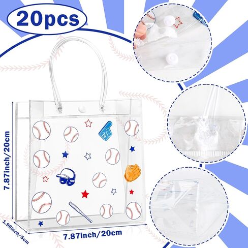 Lemicin 20 Pcs Softball Yellow PVC Gift Bag with Handles, 8 x 8 x 3 Inch Bulk Sport Goodie Treat Candy Bags Softball Present Wrap Tote Bags for Boys Birthday Party Favor Baby Shower Supplies in Saudi Arabia