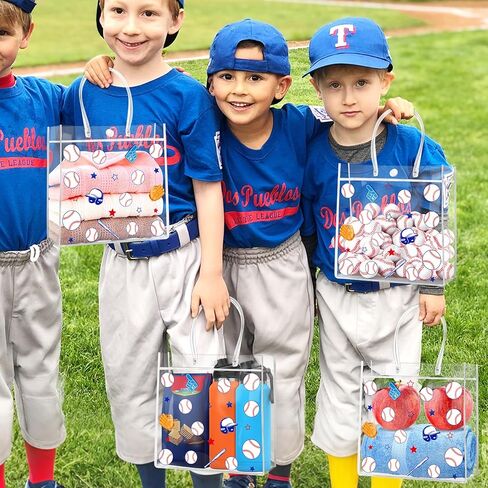 Lemicin 20 Pcs Softball Yellow PVC Gift Bag with Handles, 8 x 8 x 3 Inch Bulk Sport Goodie Treat Candy Bags Softball Present Wrap Tote Bags for Boys Birthday Party Favor Baby Shower Supplies in Saudi Arabia