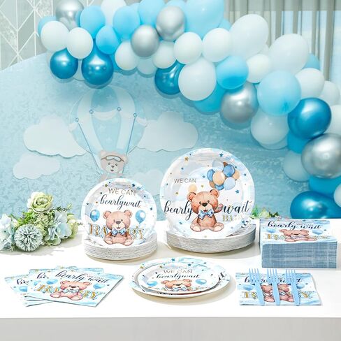Havawish 250 Pcs Blue Bear Baby Shower Plates and Napkins Decoration We Can Bearly Wait Party Supplies Tableware Set Severs 50 Disposable Plates for Baby Boy Gender Reveal Party Supplies in Saudi Arabia