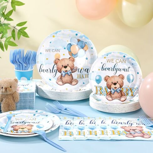 Havawish 250 Pcs Blue Bear Baby Shower Plates and Napkins Decoration We Can Bearly Wait Party Supplies Tableware Set Severs 50 Disposable Plates for Baby Boy Gender Reveal Party Supplies in Saudi Arabia