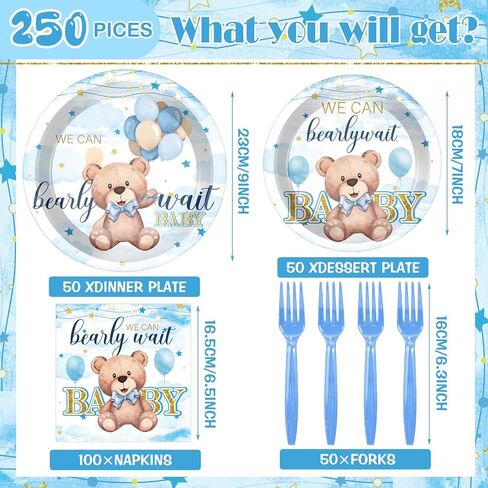 Havawish 250 Pcs Blue Bear Baby Shower Plates and Napkins Decoration We Can Bearly Wait Party Supplies Tableware Set Severs 50 Disposable Plates for Baby Boy Gender Reveal Party Supplies in Saudi Arabia