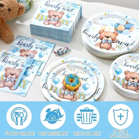 Havawish 250 Pcs Blue Bear Baby Shower Plates and Napkins Decoration We Can Bearly Wait Party Supplies Tableware Set Severs 50 Disposable Plates for Baby Boy Gender Reveal Party Supplies in Saudi Arabia