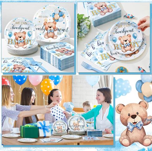 Havawish 250 Pcs Blue Bear Baby Shower Plates and Napkins Decoration We Can Bearly Wait Party Supplies Tableware Set Severs 50 Disposable Plates for Baby Boy Gender Reveal Party Supplies in Saudi Arabia